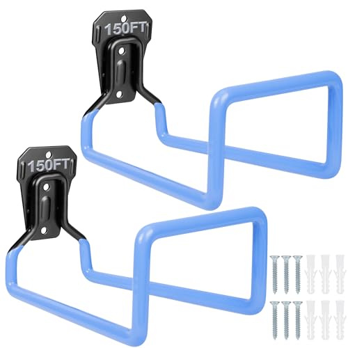 Hose Hanger Wall Mount Garden Hose Storage Water Hose Holders for Outside | 2PCS Heavy Duty Metal Hose Reel for Water Hose - color: 2pc Blue