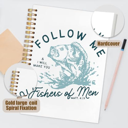 WUCHJ Blue Retro Fish Christian Notebook,Boys Religious Notebook, Matthew 4:19 Bible Verse Journal, Blue Religious Scripture Spiral Notebook Journal for Note Taking, Christian Faith Based Gifts for Women Men, 5.5x8.3 Inch - color: follow me blue fish
