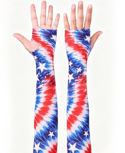 Aueyan Arm Sleeves for Men Women,Cooling Sleeves with Thumb Holes,Funny Sun Protection Arms Cover with Print Pattern - color: Tie Dye Flag