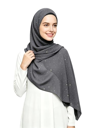 Lina & Lily Sparkle Shimmer Gold Glitter Women's Chiffon Hijab Head Scarf Shawl Wrap Lightweight - color: Dark Gray