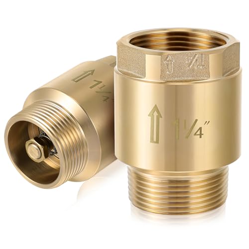 Zonon 2 Pcs 1-1/4 Inch Check Valve One Way Brass Non Return in Line Check Valve with Backflow Prevention NPT Male in FNPT out for Garden Hose Well Pumps Irrigation Systems Chemical Industry - size: 1-1/4 Inch