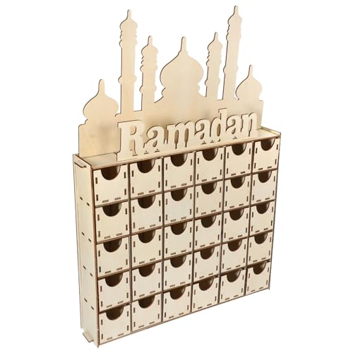 Luxshiny Wooden Advent Calendar Eid Mubarak Ramadan Table Decor Unique Home Craft for Festive Countdown for