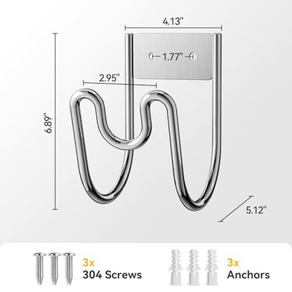 Garden Hose Holder Wall Mount - SS304 Stainless Steel Water Hose Hanger Heavy Duty Rack for Extension Cords Vacuum Hose Outside Silver (1 Pack)