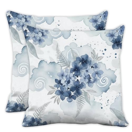 Watercolor Blue Floral Throw Pillow Covers 18x18 in Blue Hydrangea Pillow Covers Set of 2 Abstract Ink Splash Pillows Cover Elegant Botanical Flower Pillows Cover Art Natural pillowcover - color: Ink Blue Flowers