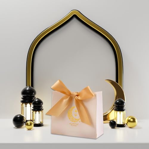 10pcs Eid Gift Bags Ramadan Snack Bags Candy Box with Gold Ribbon, Reusable Eid Mubarak Bags for Festive Party Wrapping - color: Style1