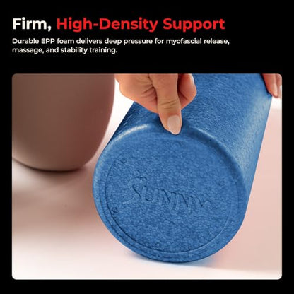 Sunny Health & Fitness High-Density Foam Roller 12" to 36", for Stretching & Muscle Recovery – Black, Blue, Pink - color: Blue, size: 12-Inch