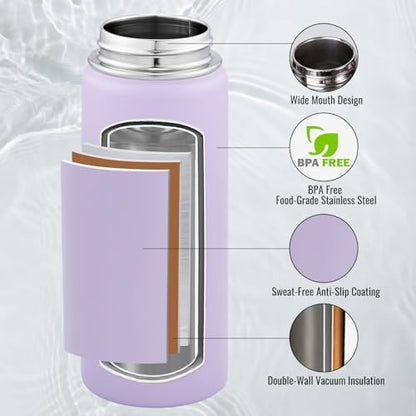 Fijinhom Insulated Water Bottle with Handle, 304 Stainless Steel Water Bottles with Wide Mouth, Double Wall Vacuum Sports Water Bottle, BPA Free, Keep Cold and Hot, 24 Ounces, Purple - color: Purple, size: 24 Ounces