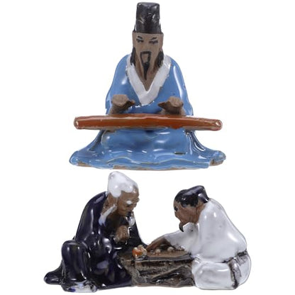 Miniature Bonsai Ornaments 2Pcs - Asian Chess and Music Themed Fish Tank Decorations Ceramic Aquarium Decor Figurines for Desktop and Garden Landscape