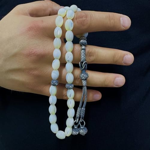 1000 Ct Silver Kazaz Rice Mother of Pearl Islamic 33 Prayer Beads Tasbeeh