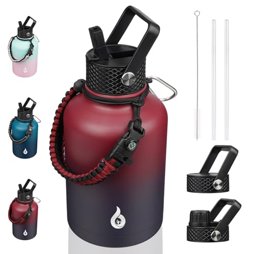BJPKPK 50oz Insulated Water Bottle with Straw Lid Stainless Steel Water Jug - color: Charming Red, style: 50 Ounces