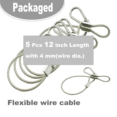 5 pcs 12 inch Vinyl Cover Coated Stainless Steel Wire Rope Lanyard Cable Tether Safety Strap with Hooks and 2 Loops (4mm Thickness), Clear - color: 5pcs_Clear, size: 12"/30cm
