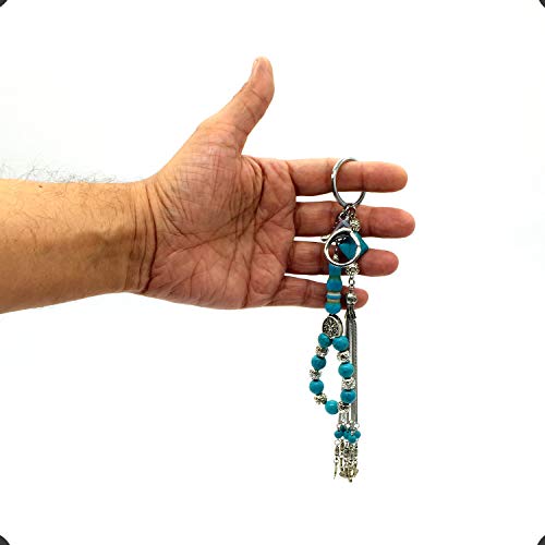 Keychain & Rosary Collection -Car Key Chain-Handbags Holder - color: (10 Mm-turquoise & Metal Beads)
