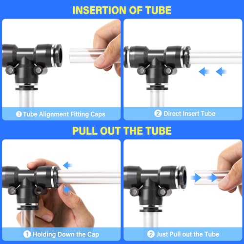 TAILONZ PNEUMATIC Black 1/4 Inch od Push to Connect Fittings Pneumatic Fittings Kit 20 Spliters+20 Elbows+20 tee+20 Straight (80 pcs) - color: Black, size: 1/4"OD/80PCS