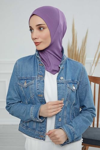 Aisha's Design Instant Turban 95% Cotton Head Scarf Headwear Combed Cotton Ninja Cap, Slip on Jersey Hijab - color: Purple