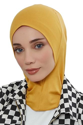 Aisha's Design Instant Turban 95% Cotton Head Scarf Headwear Combed Cotton Ninja Cap, Slip on Jersey Hijab - color: Mustard Yellow