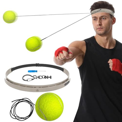 Boxing Reflex Ball, Wearable Fitness Gear, 6in Training Reaction Tool, Silicone Headband Material SPU Detail, Boxing Ball with Adjustable Strap, Living Room Bedroom Gym Men Women Teens Use - color: tennis