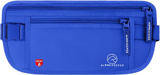 Alpha Keeper Money Belt for Travel Hidden Under Clothes – RFID Blocking Passport Holder & Slim Waist Wallet Pouch for Women & Men, Anti-Theft Travel Accessories - color: Blue