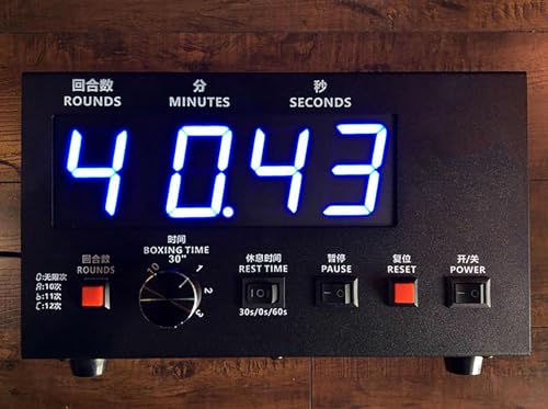 Boxing Interval Timer, Boxing and Muay Thai Timer with Blue LED Screen, Beep Timer Reminder, Full Button Knob Operations, Round Time Optional Gears, for Muay Thai/MMA/Kickboxing