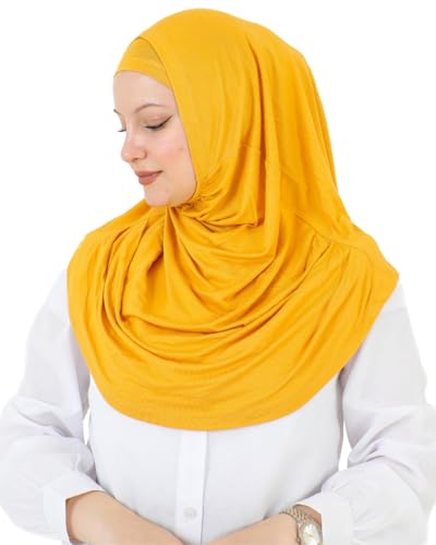 Prien Chic Ready To Wear Hijab For Women, Muslim Long Turban Undercap Set, Instant Scarf, Prayer Clothes For Girls, Abaya - color: Deep Yellow