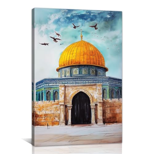 Mosque Wall Art Mecca Kaaba Muslim Picture Prints Islamic Canvas Paintings Religion Poster Artwork for Living Room Bedroom Office Home Decor Framed(Islamic-2,16L x 24W) - color: Islamic-2, size: 16L x 24W