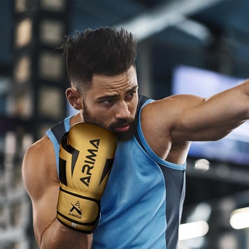 Boxing Gloves - Premium PU Leather, Heavyweight - Ideal for Boxing, Kickboxing, Muay Thai & Fitness Training - color: Gold, size: 12 oz.