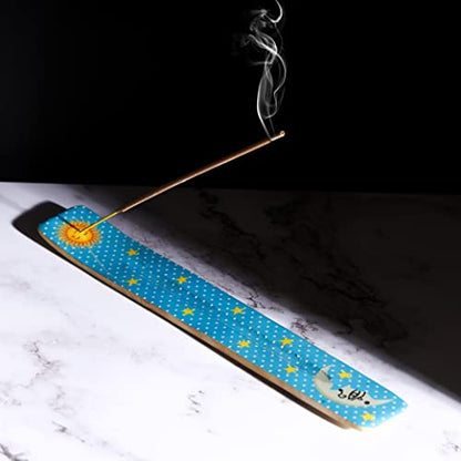 Bless-International Traditional-Handmade-Burner Wooden-Incense-Stick-Holder Ash-Catcher-Stand for-Aromatherapy-Meditation-Yoga (Moon & Stars) 10 Inches, Pack of 2 - color: Moon & Stars,10 Inch, size: Two Holders