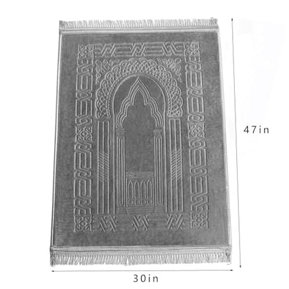JE JOUE Luxury Islamic Prayer Mat with Tasbih Beads - Extra Thick Large Padded Sajadah for Men, Women & Kids, Soft Non-Slip Muslim Prayer Rug for Eid, Ramadan, Travel(31 "x 47",Grey) - color: Grey