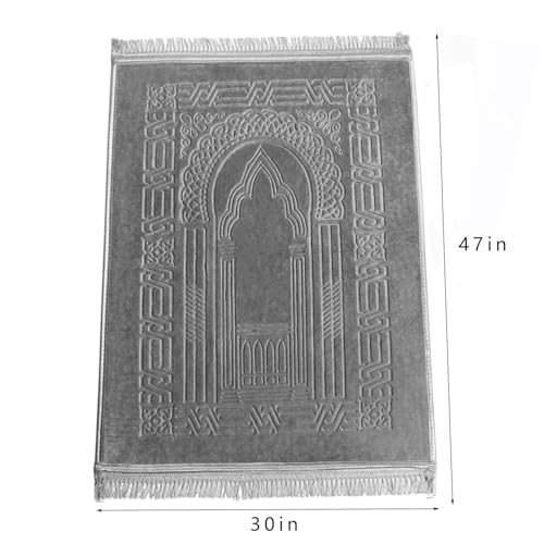 JE JOUE Luxury Islamic Prayer Mat with Tasbih Beads - Extra Thick Large Padded Sajadah for Men, Women & Kids, Soft Non-Slip Muslim Prayer Rug for Eid, Ramadan, Travel(31 "x 47",Grey) - color: Grey
