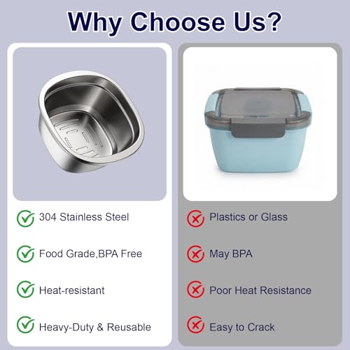 Salad Bowl 1500ML/ 50oz/ 6Cup 3 Pack Stainless Steel Salad Bowls Dressing Container Sets with Lids and Dressing Cups, Airtight, Leak-proof for Meal Prep, to go for Lunch (3 Sets) - style: 3 Sets