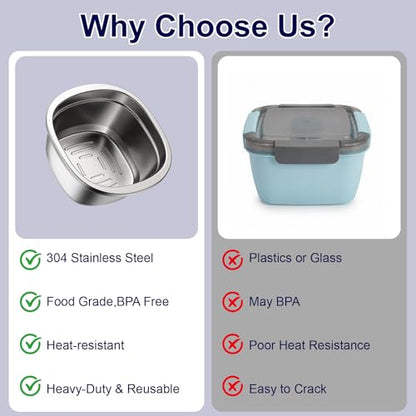 Salad Bowl 1500ML/ 50oz/ 6Cup 3 Pack Stainless Steel Salad Bowls Dressing Container Sets with Lids and Dressing Cups, Airtight, Leak-proof for Meal Prep, to go for Lunch (3 Sets) - style: 3 Sets