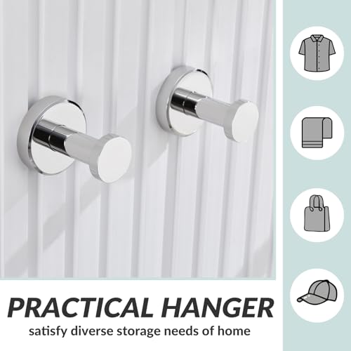 APLusee Polished Chrome Bathroom Towel Hooks 2 Pack, 304 Stainless Steel Round Robe Hooks for Bathroom Kitchen Garage, Heavy Duty Wall Mounted Towel Hanger - color: Polished Chrome, size: 2 Pack