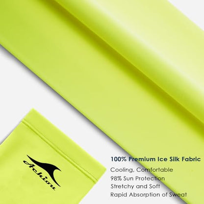 Achiou Cooling Ice Silk Arm Sleeves, Summer UV Sun Protection Compression Sleeves UPF 50+ for Women Volleyball Youth Sports - color: 2 Pairs: 1pair Black,1 Pair Fluorescent Yellow