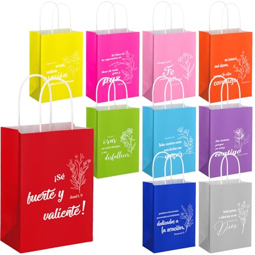 Kolldenn 40 Pcs Spanish Bible Verse Bags Bulk Christian Gift Bags with Handles Inspirational Flower Boho Biblical Religious Gifts for Church Sunday School Father's Day Baptism Party(Multi Colors) - color: Multi Colors