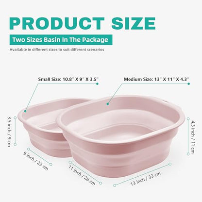 2 Pack Collapsible Wash Basin Set, Foldable Dish Tub, Small Medium Portable Sink for Kitchen, Camping, RV, Baby Bottles, Laundry, Plastic Washbasin -Pink - color: Pink