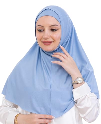 Prien Instant Hijab For Women, Muslim Long Scarf, Undercap Turban Set, Turkish Islamic Clothing, Prayer Clothes For Abaya - color: Light Blue