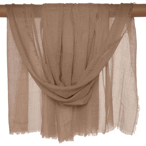 Nydotd Women Summer Cotton Linen Scarf Crinkle Long Beach Shawl Wrap hijab with Fringe - color: Brown