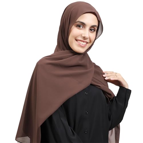 Chiffon Hijab Scarf Head Wrap Lightweight Scarves for Women Pashmina Shawls and Wraps for Evening Dresses Solid Color - color: Coffee 7#
