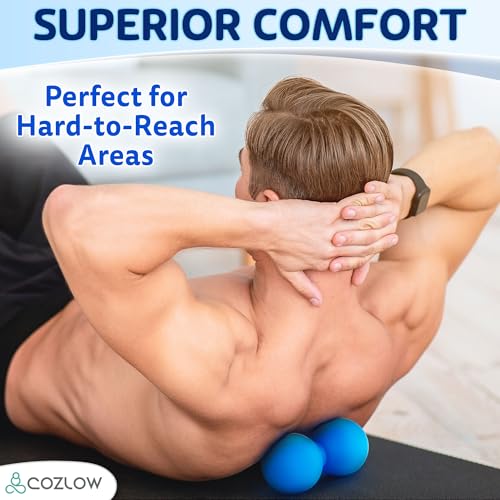 COZLOW Peanut Massage Ball - Deep Tissue Therapy, Pain Relief - Cobalt Blue | Cozlow 5" double lacrosse silicone massage ball, trigger point roller for mobility, acupressure tool for myofascial release - color: Cobalt Blue