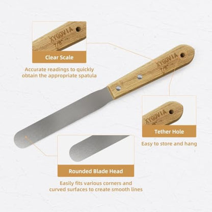 4-piece Caulking Spatula with Wooden Handle, Professional Stainless Steel Caulk Tool Set Finishing Tools, Streamline Spatulas for Caulk Application - color: 4PCS