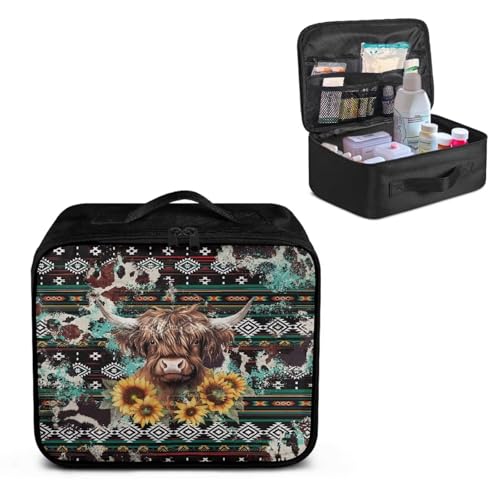 Gomyblomy Aztec Highland Cow Print First Aid Kit Bag Empty Portable First Aid Kits for Business Travel Medium Emergency Medical Kit for Cars Home Medicine Bag Medical Supplies Bags - color: Aztec Highland Cow-add