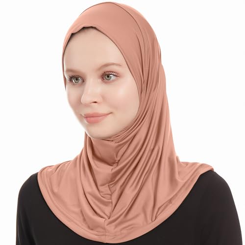 Plain Ready To Wear Amira Hijab for Women - Muslim Instant Amira Jersey Scarf – Soft Muslim One Piece Instant Hijab Headscarf - color: Cocoa