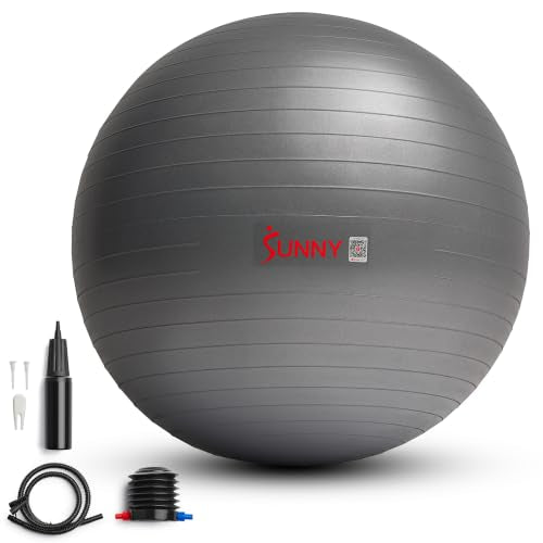 Sunny Health & Fitness Premium Anti-Burst Exercise & Stability Ball | 660LB Capacity, Yoga, Pilates, Physical Therapy, Recovery, Prenatal Comfort, Non-Slip Texture, Non-Toxic, Odor-Free - style: 25.6-inches/65cm