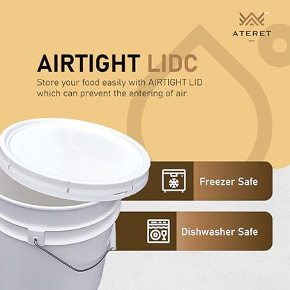 ATERET 3.5 Gallon White Bucket & Lid - Durable 90 Mil All Purpose Pail - Food Grade - BPA Free Plastic - Made in USA (12 Pack) - size: 12 Pack
