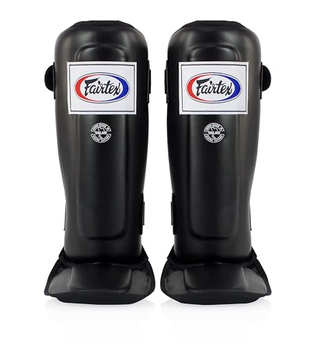Fairtex SP3 Lightweight Shin Guards, Muay Thai MMA Avoid Shin Splints Gear | Featherweight synthetic shell with high-density padding. Articulated lower-leg armor enhances mobility and leg protection - color: Black, size: Medium