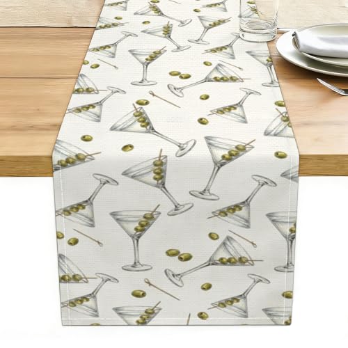 Martini and Olive Table Runner Birthday Party Christmas Festival Decoration - color: Cocktail Decor