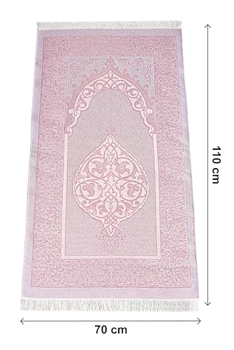 ihvan online Muslim Prayer Rug with 99 Beads Tasbih & Travel Bag, Soft Taffeta Sajadah, Lightweight & Foldable Janamaz, Portable Prayer Mat, Islamic Gift for Eid, Ramadan, Hajj & Umrah, Dusty Pink - color: Dusty Pink