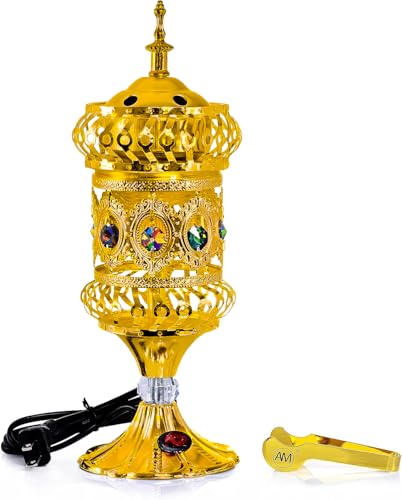 Attar Mist Electric Incense Burner - Oud Frankincense Resin Burner Intricate Carousel Large Mabkhara (Gold) - color: Gold