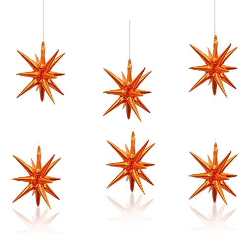 6 Pcs Orange Star Foil Balloons One-Piece 14-Pointed Star Balloon 4D Starburst Cone Mylar Balloon 22inch Christmas Birthday Wedding Wedding Anniversary Party Supplies(Orange) - color: 22 Inches Orange
