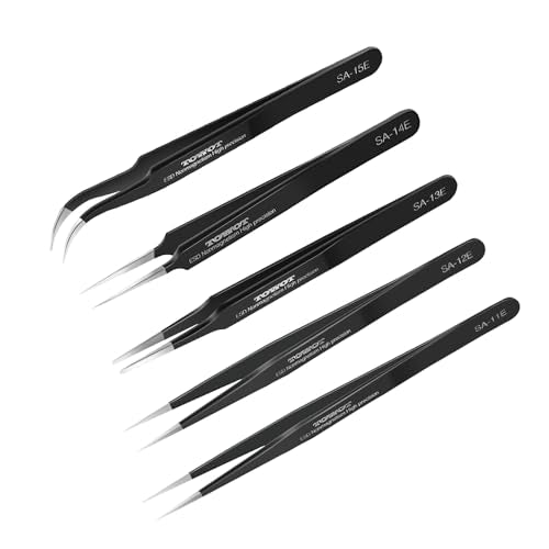 TOWOT 5 PCS Precision Tweezers Set, Premium Anti-static Stainless Steel for Craft, Electronics, Soldering, Jewelry Making, and Experimental Work Industrial Tweezers - style: Set