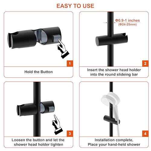 Shower Head Holder for Slide Bar Adjustable Hand Shower Holder Bracket for Slide Bar, Slider Clamp Bathroom Replacement,360 Degree Rotation Sprayer Holder, Matte Black Finish - color: Matte Black